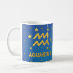 Aquarius Zodiac Blue and Gold Astrologie Tasse
