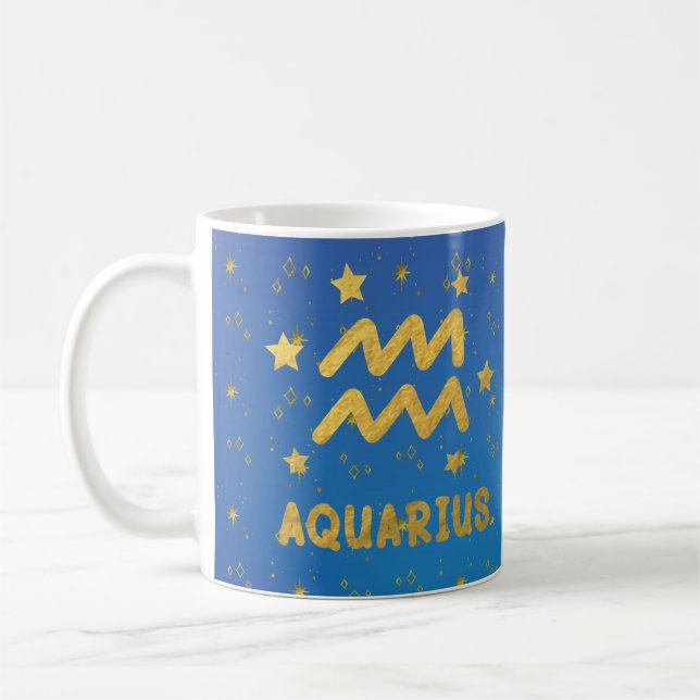Aquarius Zodiac Blue and Gold Astrologie Tasse (Links)