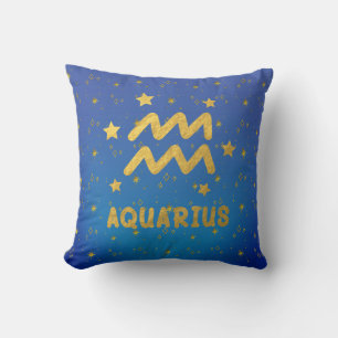 Aquarius Zodiac Blue and Gold Throw Kissen