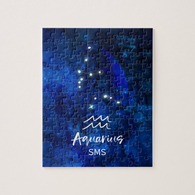 Aquarius Zodiac Blue Galaxy Monogram (Vertikal)