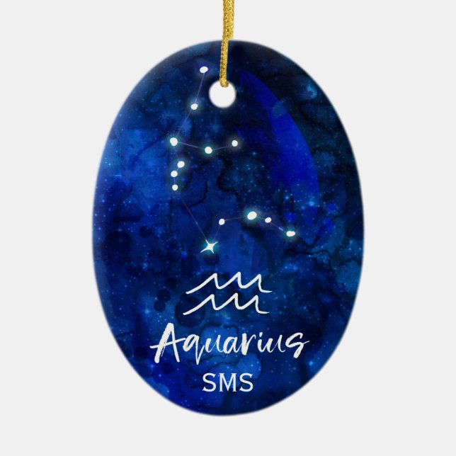Aquarius Zodiac Blue Galaxy Monogram Keramik Ornament (Vorne)