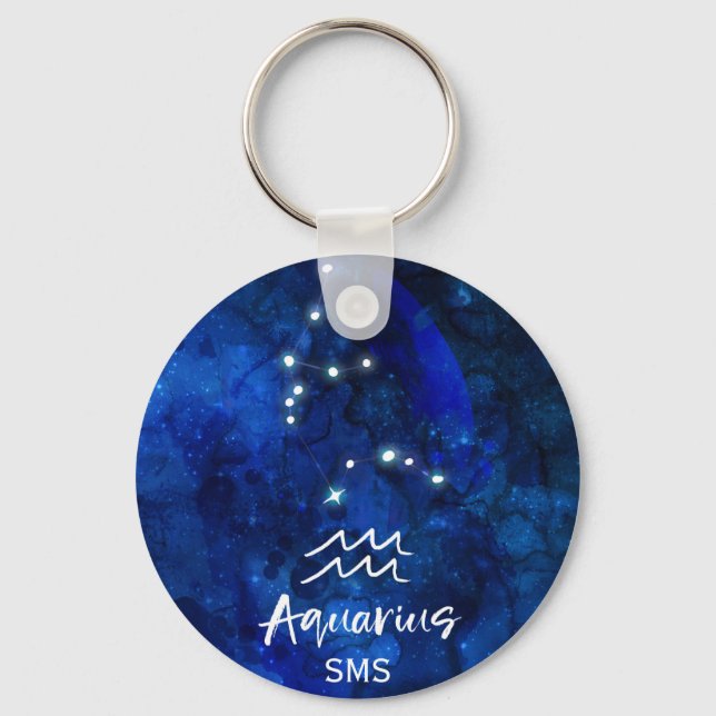 Aquarius Zodiac Blue Galaxy Monogram Schlüsselanhänger (Vorderseite)