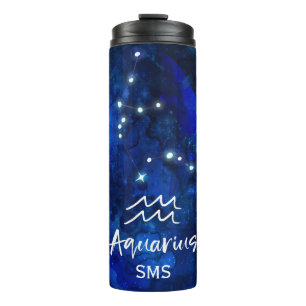 Aquarius Zodiac Blue Galaxy Monogram Thermosbecher
