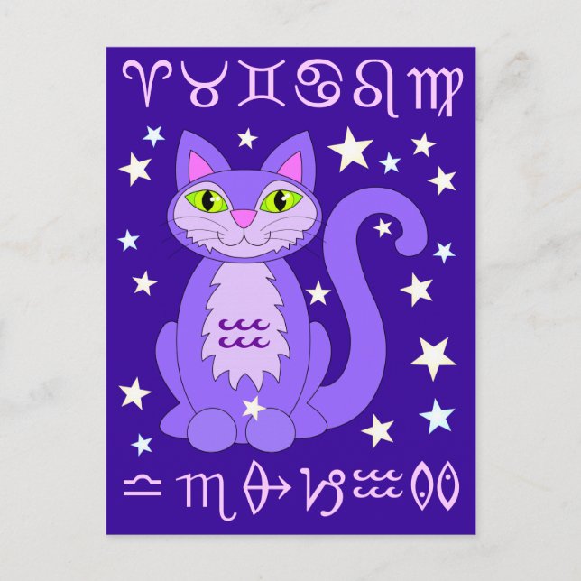 Aquarius Zodiac Cat Midnight Blue Postcards Postkarte (Vorderseite)