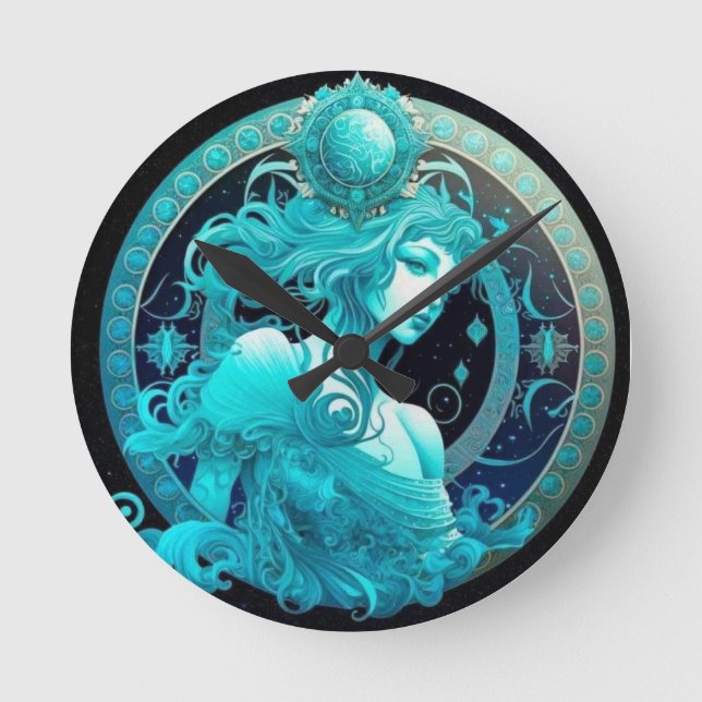 Aquarius Zodiac Clock Runde Wanduhr (Vorderseite)