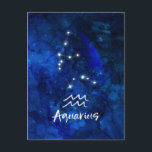 Aquarius Zodiac Constellation Blue Galaxy Sky Postkarte<br><div class="desc">Aquarius Zodiac Constellation Blue Galaxy Sky Design. Mit trendigem Pinsel Script-Schriftart, dunkelblauem Himmelswasserhintergrund, glänzender Sternkonstellation und dem Wasserträger-Symbol. Modernes Astrologisches Geburtszeichen Horoskop, ist perfekt für jeden Aquarier Geburtstag vom 20. Januar bis 18. Februar ! Ein tolles Geschenk für Junge und Mädchen, Familienmitglieder, Teens, Ehefrau, Ehemann, Freunde und Astrologie Lover. Cosmic...</div>
