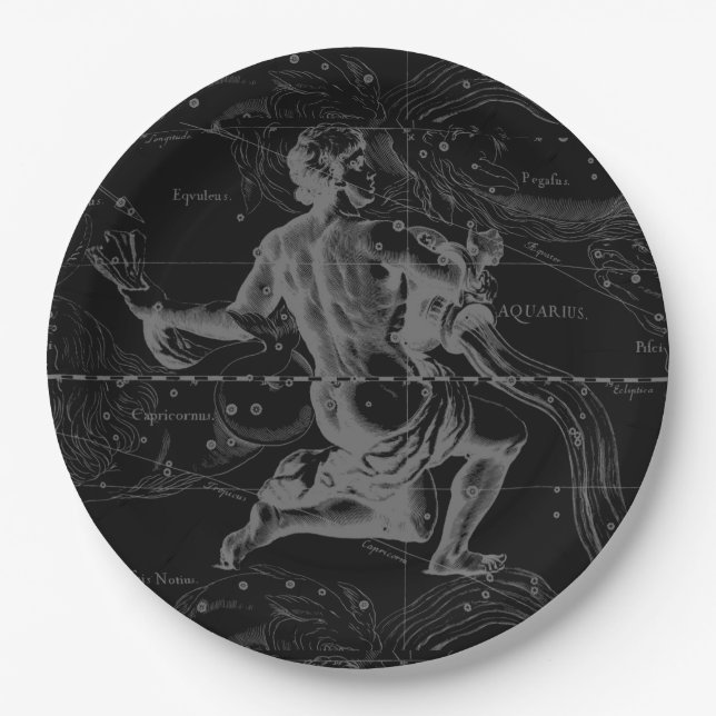 Aquarius Zodiac Constellation Gravur Hevelius Pappteller (Vorderseite)
