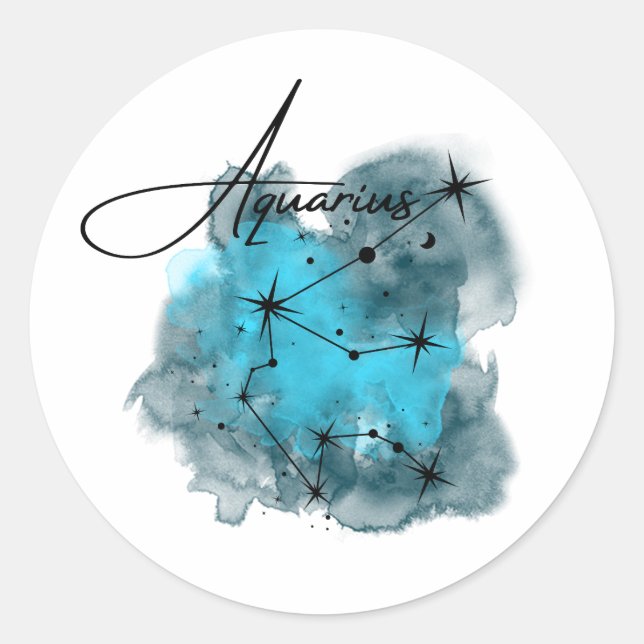 Aquarius Zodiac Constellation Wasserfarbe Runder Aufkleber (Vorderseite)