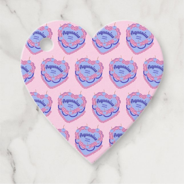 Aquarius Zodiac Coquette Herz Geburtstagskuchen Geschenkanhänger (Vorderseite)