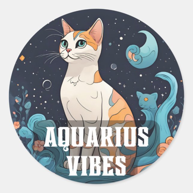 Aquarius Zodiac Decal für Astrologie Liebhaber Runder Aufkleber (Vorderseite)