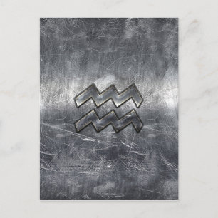 Aquarius Zodiac gestörter Silberstahlstil Postkarte