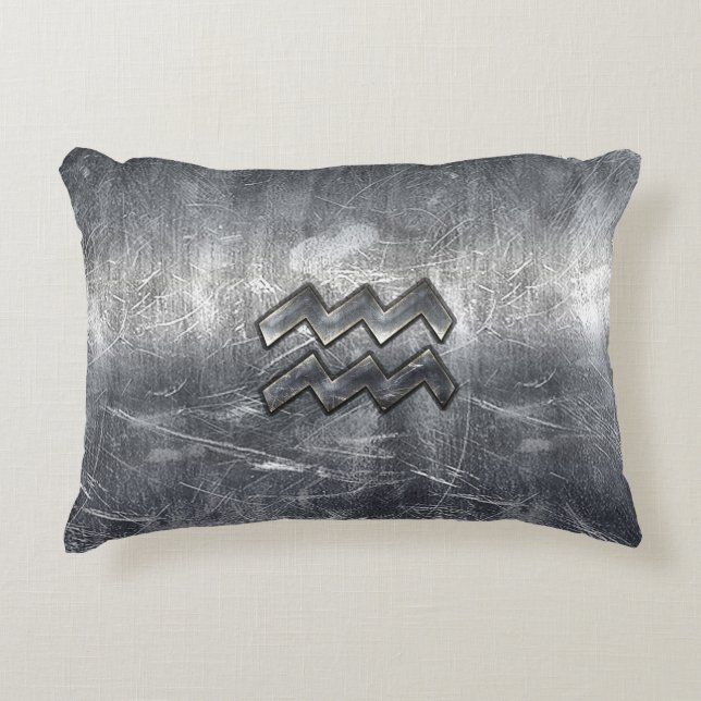 Aquarius Zodiac gestörter Silberstahlstil Zierkissen (Vorderseite)