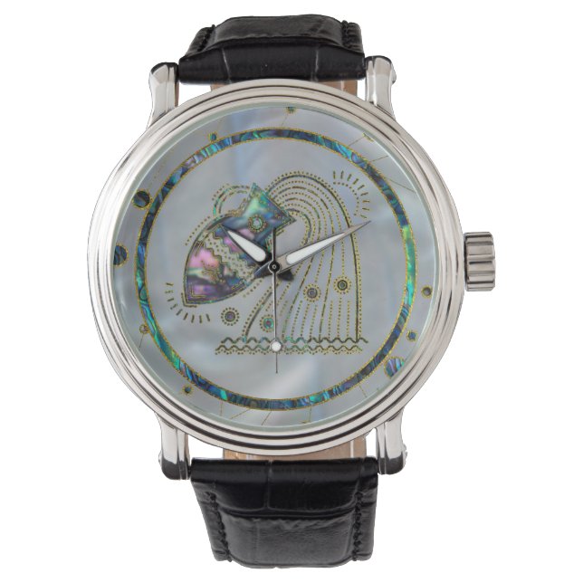 Aquarius Zodiac Gold Abalone Armbanduhr (Vorderseite)