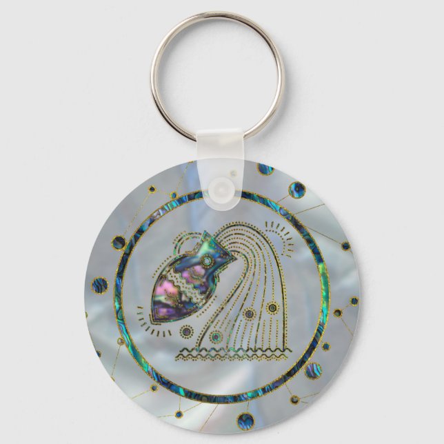 Aquarius Zodiac Gold Abalone Schlüsselanhänger (Vorderseite)