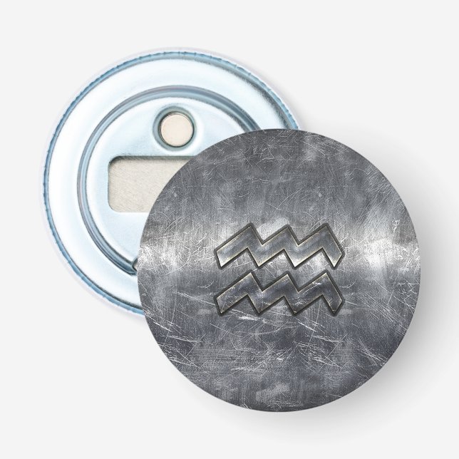 Aquarius Zodiac Industrial Silver Steel Flaschenöffner (Vorderseite)