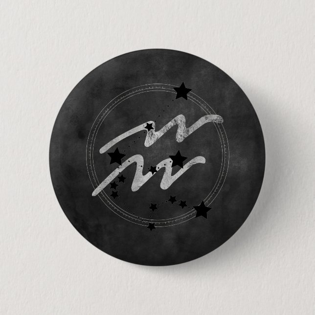Aquarius zodiac Konstellation schwarz und silber Button (Vorderseite)
