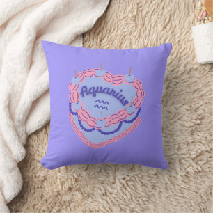 Aquarius Zodiac Pastel Heart Birthday Cake Kissen