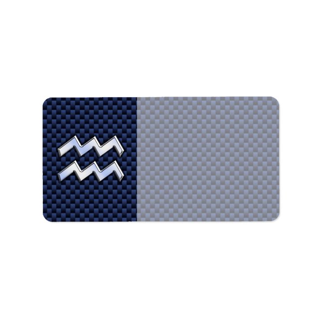 Aquarius Zodiac Sign auf blauem Kohlenstoff Adressaufkleber (Vorne)