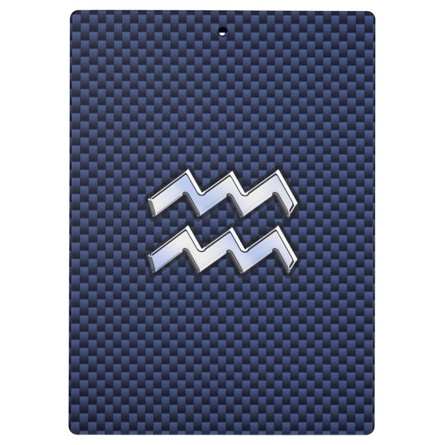 Aquarius Zodiac Sign auf blauem Kohlenstoff Klemmbrett (Rückseite)