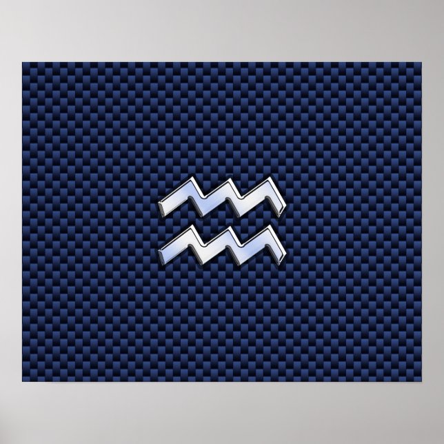 Aquarius Zodiac Sign auf blauem Kohlenstoff Poster (Vorne)