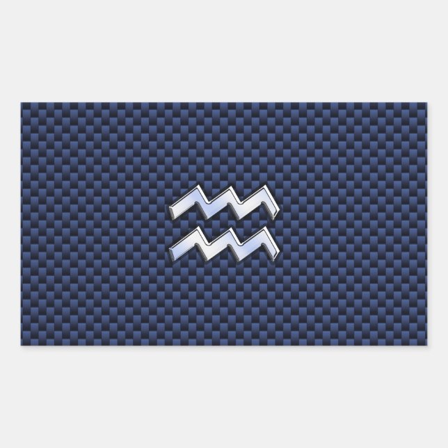 Aquarius Zodiac Sign auf blauem Kohlenstoff Rechteckiger Aufkleber (Vorderseite)