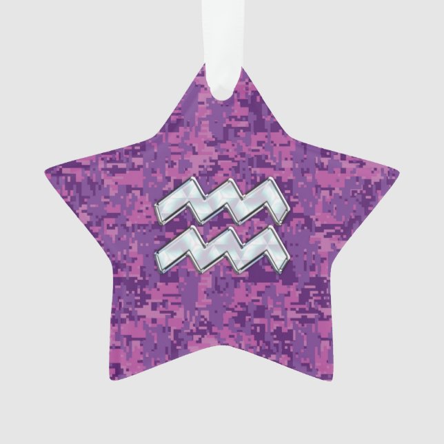 Aquarius Zodiac Sign auf Fuchsia digitale Tarnung Ornament (Vorderseite)