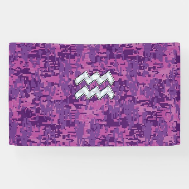 Aquarius Zodiac Sign auf Pink Digital Camouflage Banner (Horizontal)