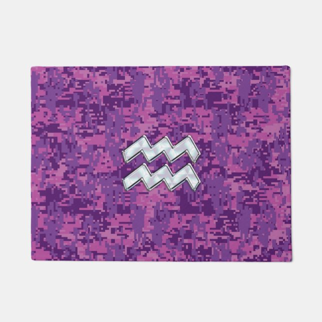 Aquarius Zodiac Sign auf Pink Digital Camouflage Fußmatte (Vorderseite)