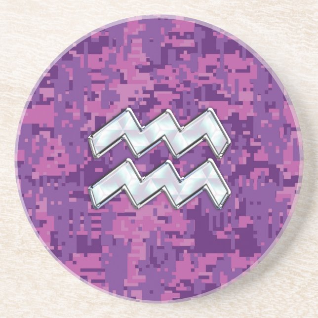 Aquarius Zodiac Sign auf Pink Digital Camouflage Untersetzer (Vorne)