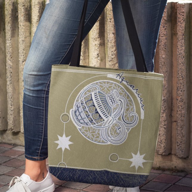 Aquarius Zodiac Sign Blue White Beige Mandala Tasche (Von Creator hochgeladen)