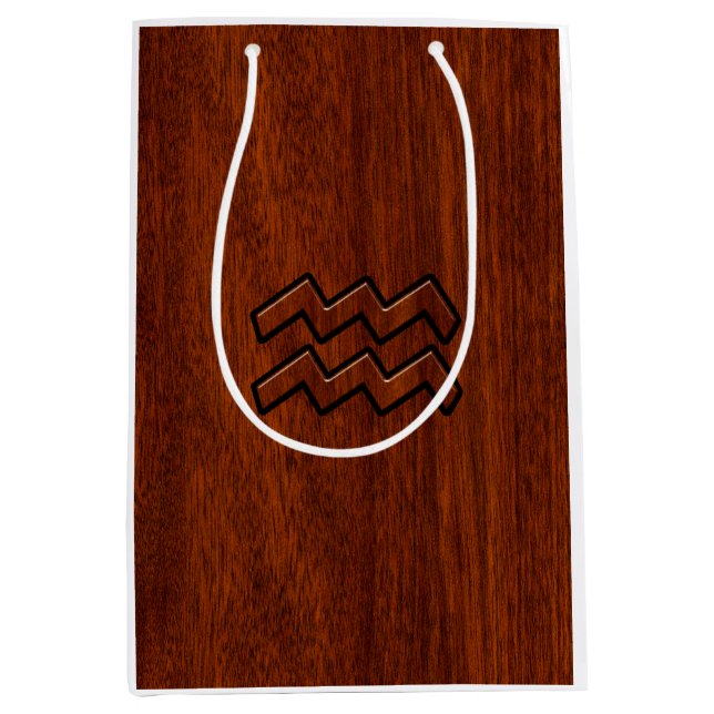 Aquarius Zodiac Sign Brown Mahogany Style Mittlere Geschenktüte (Vorderseite)