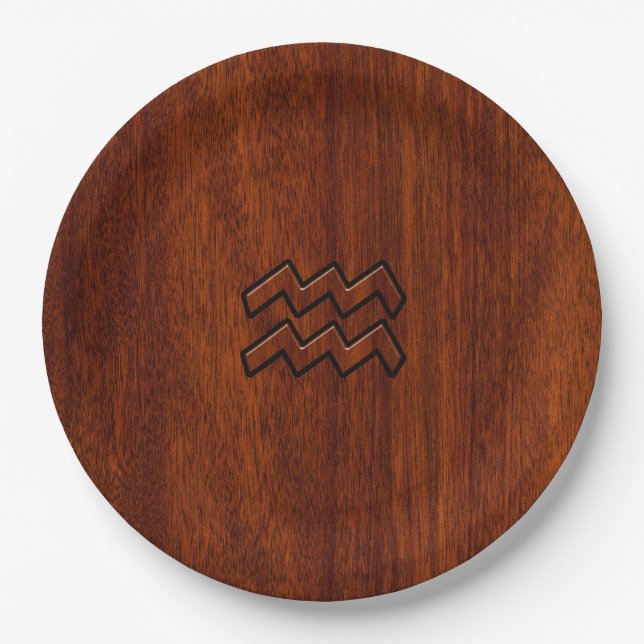 Aquarius Zodiac Sign Brown Mahogany Style Pappteller (Vorderseite)