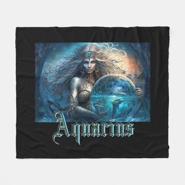 Aquarius Zodiac Sign Fleecedecke (Vorderseite (Horizontal))