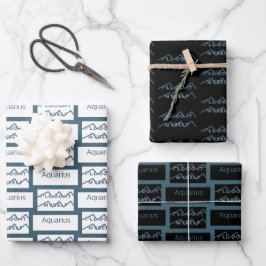 Aquarius Zodiac Sign Fusion Zitat Moderner blauer  Geschenkpapier Set