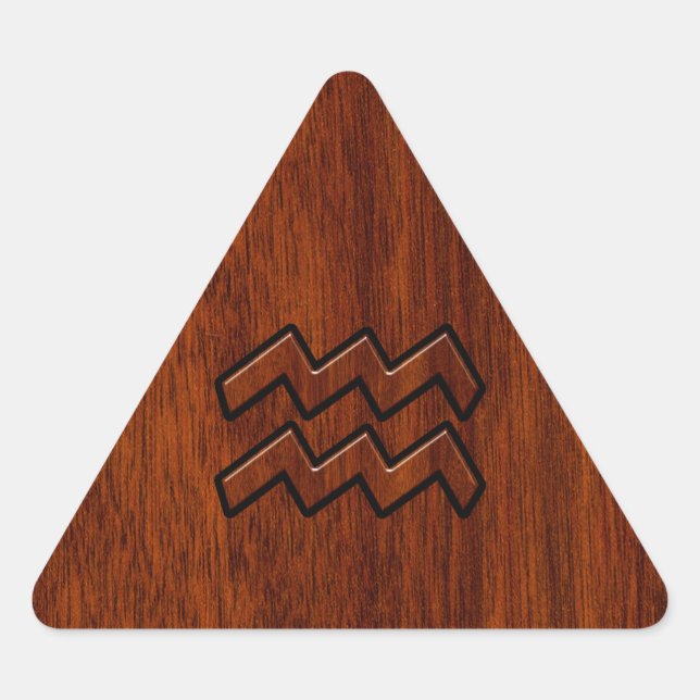 Aquarius Zodiac Sign Mahogany Wood Style Dreieckiger Aufkleber (Vorderseite)