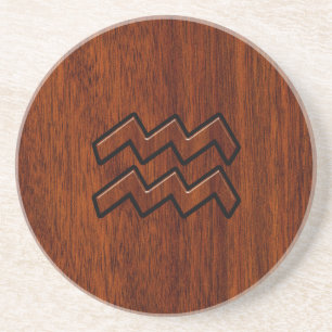 Aquarius Zodiac Sign Mahogany Wood Style Getränkeuntersetzer