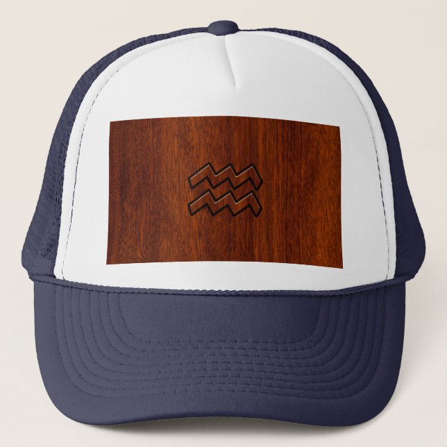 Aquarius Zodiac Sign Mahogany Wood Style Truckerkappe (Vorderseite)