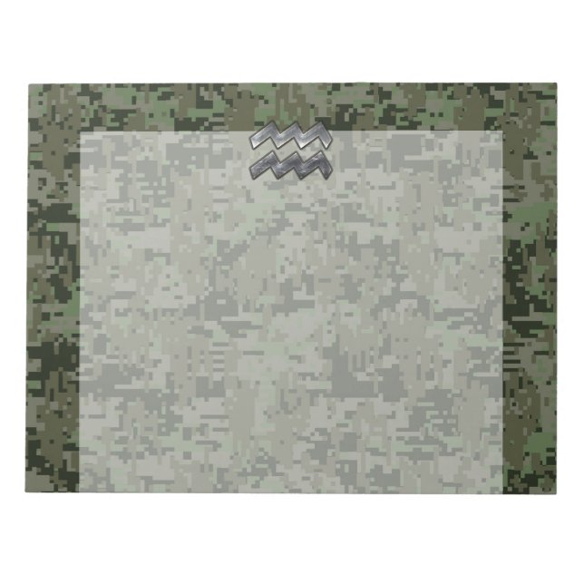 Aquarius Zodiac Sign on Woodland Digital Camo Notizblock (Vorderseite)