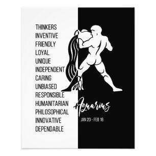 Aquarius Zodiac Sign Print, Black & White Fotodruck