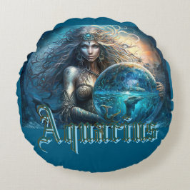 Aquarius Zodiac Sign Rundes Kissen