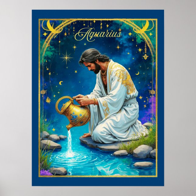 Aquarius Zodiac Sign Under a Starry Sky Poster (Vorne)