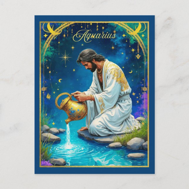 Aquarius Zodiac Sign Under a Starry Sky Postkarte (Vorderseite)