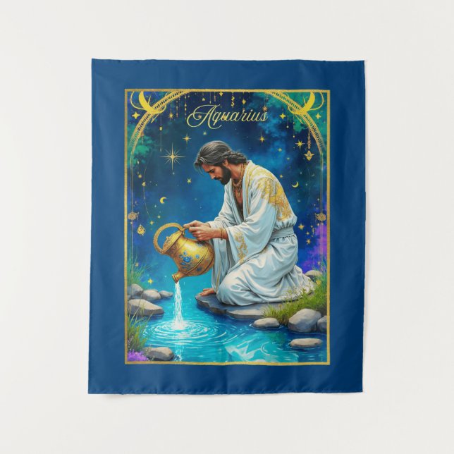 Aquarius Zodiac Sign Under a Starry Sky Wandteppich (Vorderseite)
