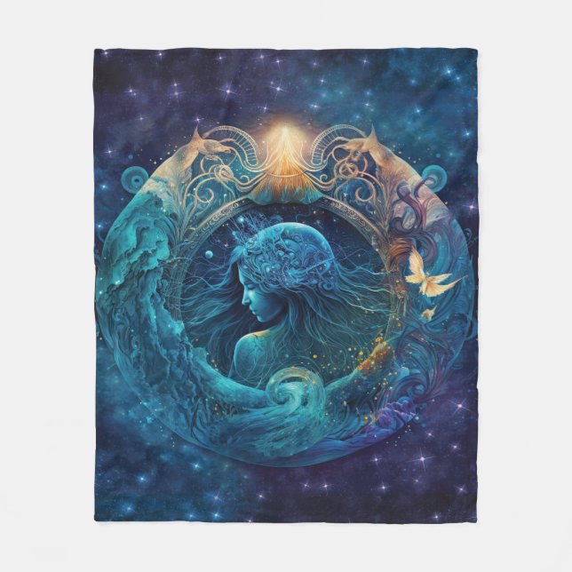 Aquarius Zodiac Sign Watercolor Design Fleecedecke (Vorderseite)