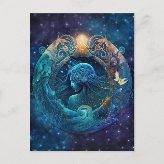 Aquarius Zodiac Sign Watercolor Design Postkarte (Vorderseite)