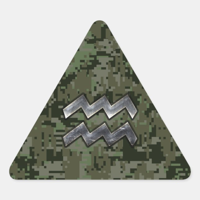 Aquarius Zodiac Signage Green Digital Camouflage Dreieckiger Aufkleber (Vorderseite)