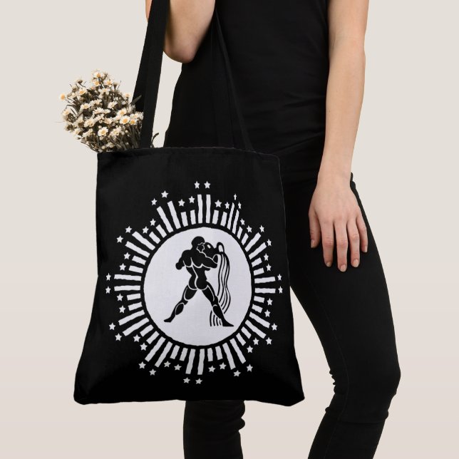 Aquarius Zodiac signiert kosmische Sternexplosion Tasche (Von Nahem)