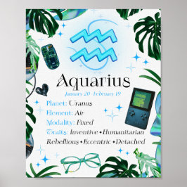 Aquarius Zodiac Star Sign Y2K White 4:5 Poster