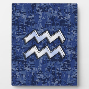 Aquarius Zodiac Symbol auf blauer Camouflage Dekor Fotoplatte