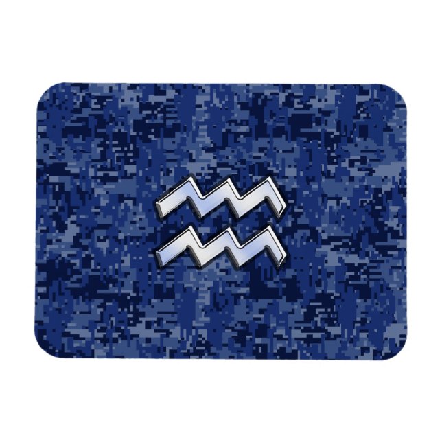 Aquarius Zodiac Symbol auf der blauen digitalen Ca Magnet (Horizontal)